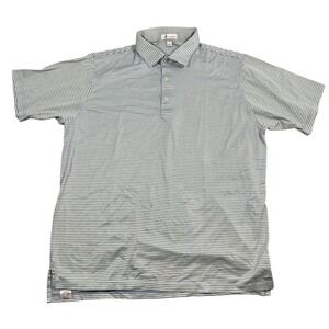 Peter Millar Mens XL Green Blue Striped 100% Cotton Short Sleeve Polo Shirt Golf